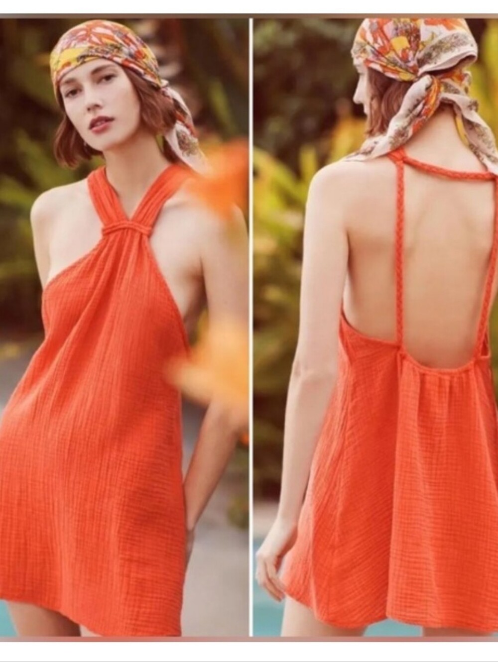 Anthropologie Braided Halter Mini Dress Gauzy Cotton NWT XL Beachy Boho Resort